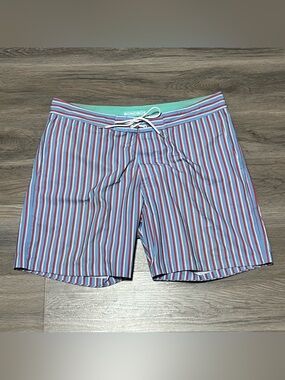 Bonobos Mens 36 Swim Trunks Shorts Lined Drawstring Striped Blue Red 7” Beach